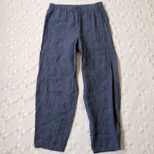 Eileen Fisher Wide Leg Pants 100% Linen Blue Chambray High Rise Medium Women M